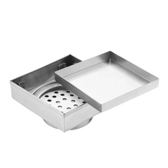 Fossa Marble 6"x6" Inch Square Floor Drain, 304 Grade Stainless Steel, for Bathroom Grating Square Floor Drain Jali, (Matte Finish) - Fossa Home 