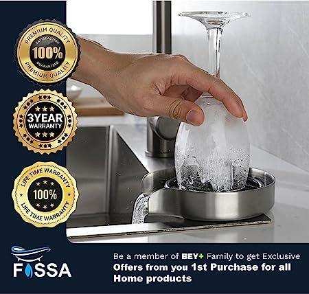 FOSSA Automatic Glass Rinser - Powerful Cup Washer for Kitchen Sink, Stainless Steel Baby Bottle Cleaner Sinks Attachment, Bar Accessories Spray Metal Fossa Home