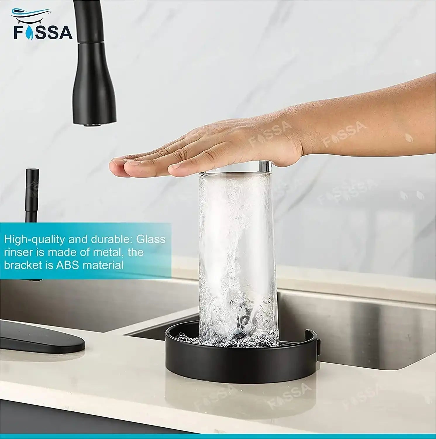 FOSSA Faucet | Glass Rinser for Kitchen Sink, Glass Cleaner for Home Bar| Glass Sink Sprayer | Polished Chrome Fossa Home