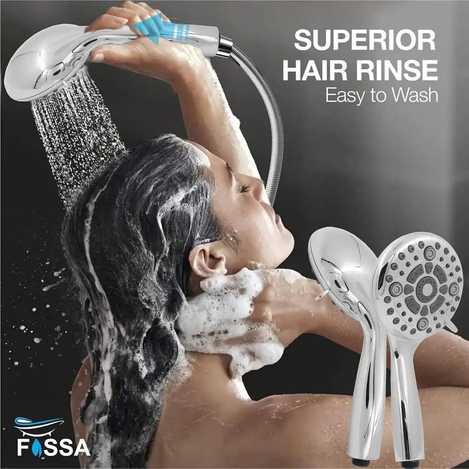 Fossa 5″ High Pressure hand Shower Head 6-setting Showerhead Set with 59″ Stainless Steel Hose - Fossa Home 
