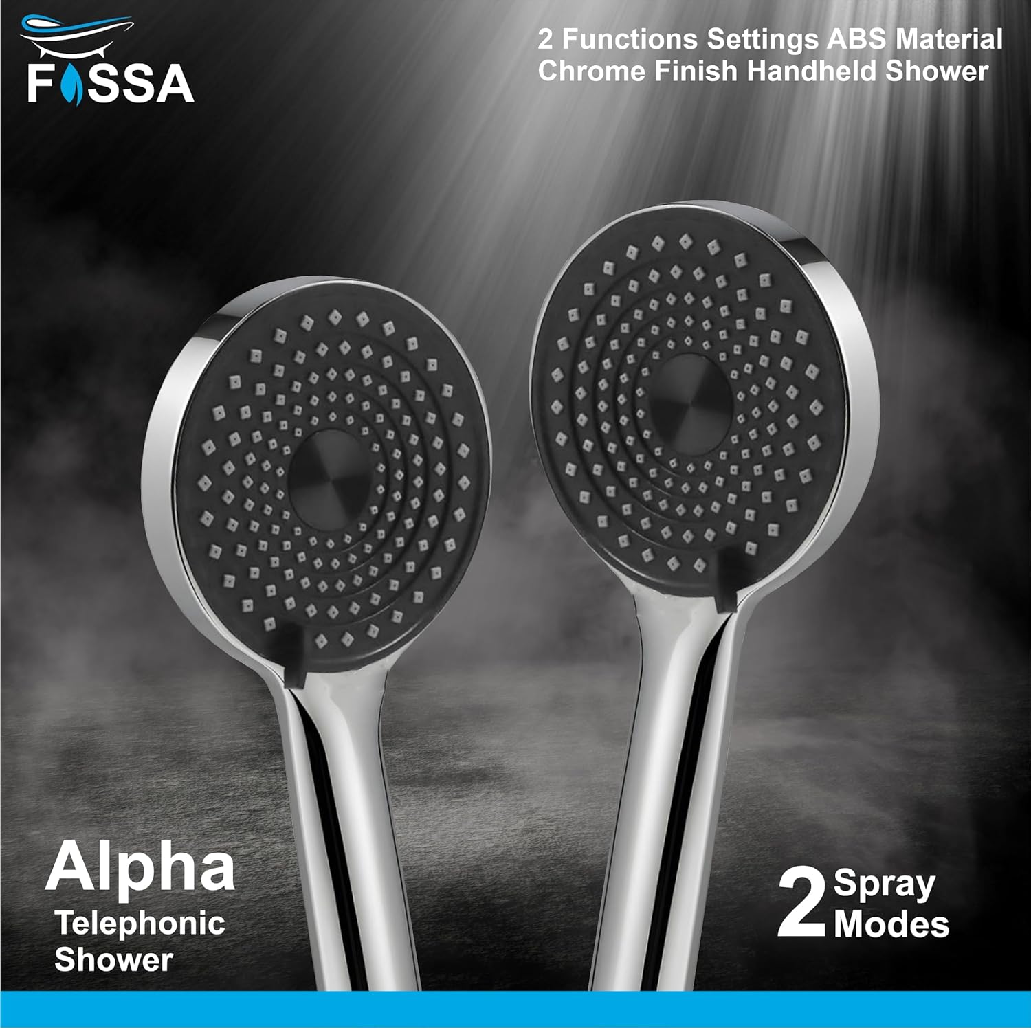 Fossa Alpha Handheld Shower with Holder and 1.5 Mtr Shower Hose Hand Held Showerhead High Pressure Water Saving Hand Shower Head ABS Rain Showerhead, 2 Water Outlet Mode - Fossa Home 