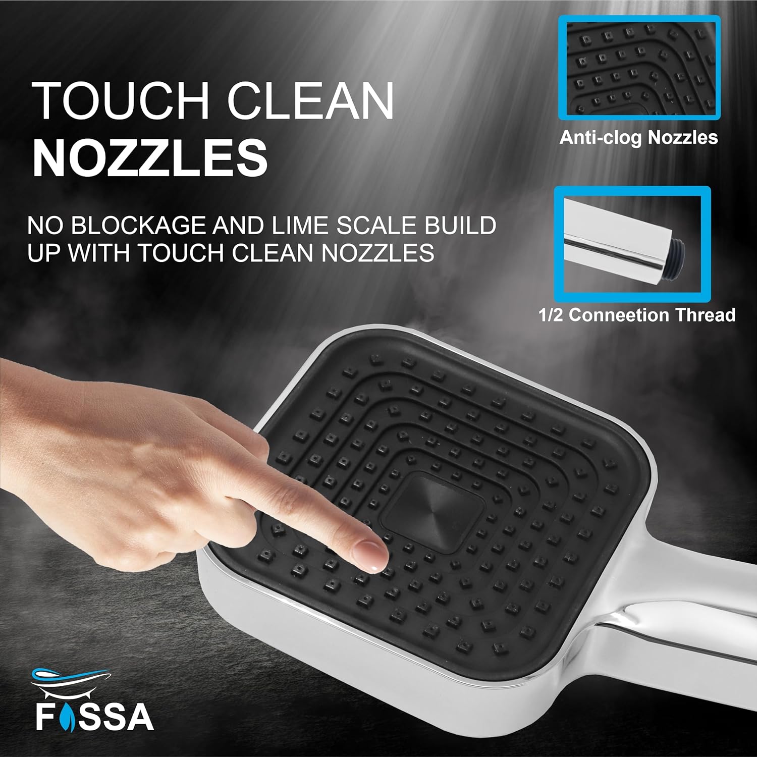 Fossa Alpha Wave Hand Shower – Handheld Shower Head with 2 Spray Modes, ABS Body, | Chrome Finish for Modern Bathrooms only hand shower - Fossa Home 