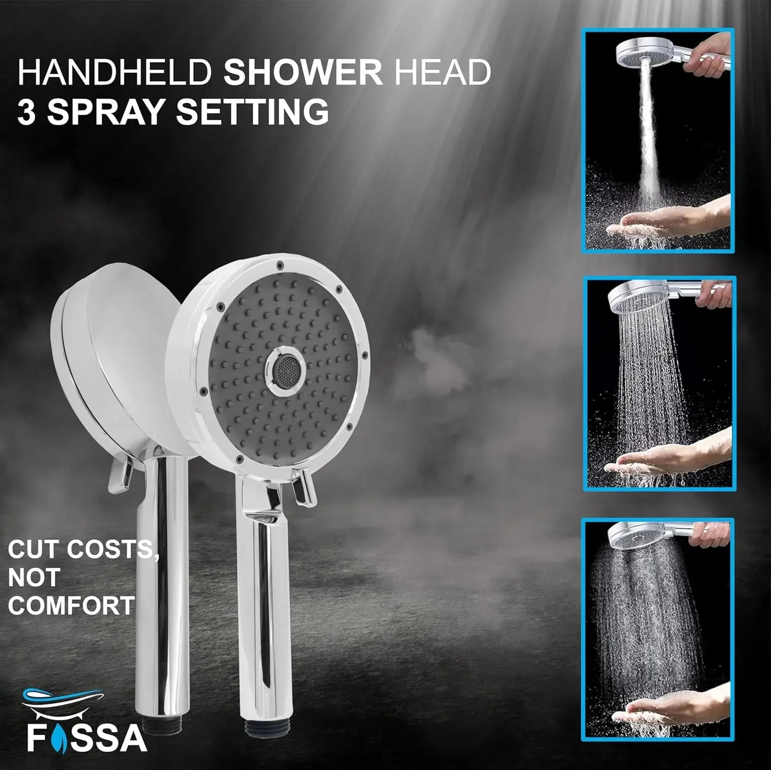 Fossa Wondra Luxury Handheld Shower Head with 3 Spray Setting Modes, Multi-Function, Large Hand Shower with Wall Hook and 1M SS Shower Tube,Handheld Shower for Bathroom (Chrome Finish) No videos Fossa Home