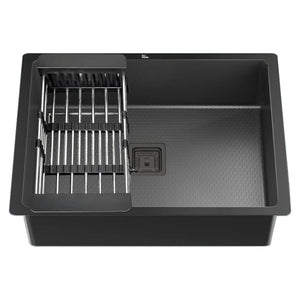 Fossa 22"x18"x09" Inch Single Bowl Honeycomb Embossed Kitchen Sink with Nano Coating (Black ) Fossa Home