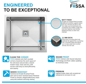 Fossa 24"x24"x10" Inch Single Bowl SS-304 Grade Stainless Steel Handmade Kitchen Sink Silver Fossa Home
