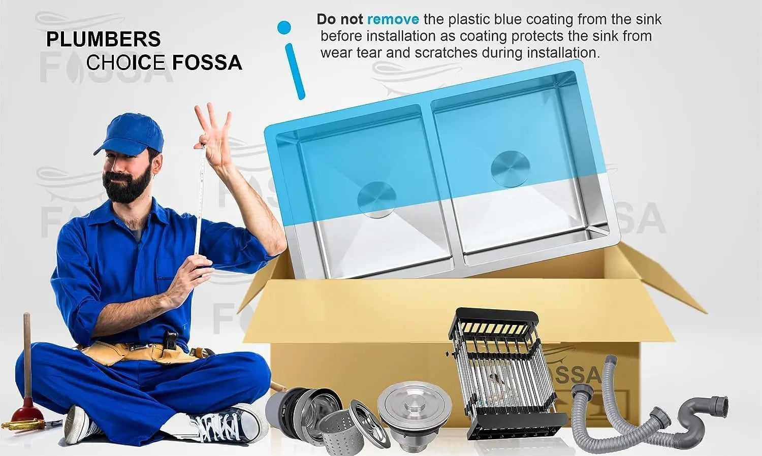 Fossa 32"x18"x10" Inch Double Bowl SS-304 Grade Stainless Steel Handmade Kitchen Sink Round Coupling Matte Finish FS-022R Fossa Home
