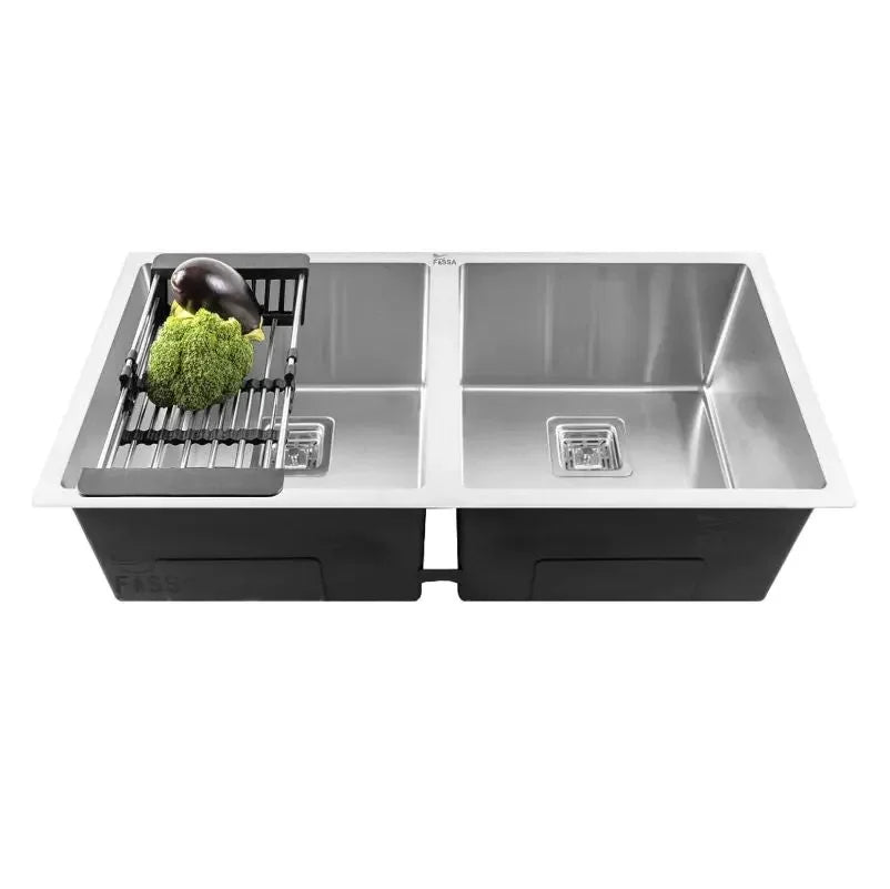 Fossa 32"x20"x10" Inch Double Bowl SS-304 Grade Stainless Steel Handmade Kitchen Sink Silver Fossa Home