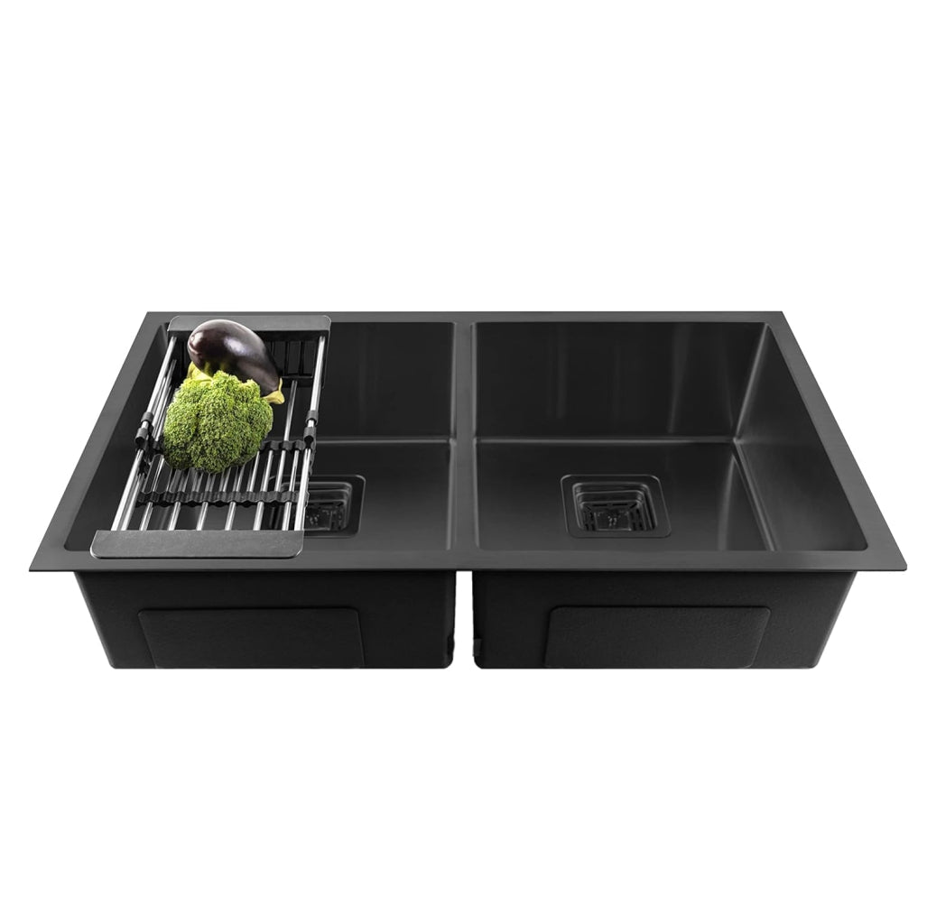 Fossa 37"x18"x10" Inch Double Bowl Honeycomb Embossed Kitchen Sink with Nano Coating (Black ) - Fossa Home 