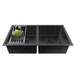 Fossa 37"x18"x10" Inch Double Bowl Honeycomb Embossed Kitchen Sink with Nano Coating (Black ) - Fossa Home 