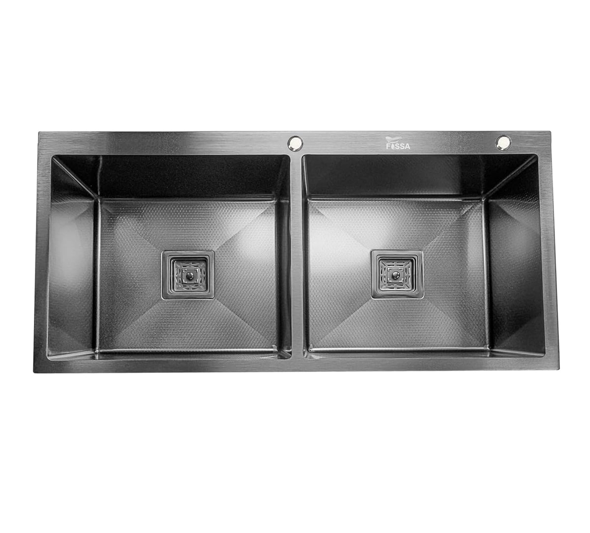 Fossa 37"x18"x10" Inch Double Bowl with Tap Hole 304 Grade Honeycomb Embossed Sink with Black Nano Coating, Stainless Steel Sink, Rectangular Workstation, Drainer and Overflow Set (Black) - Fossa Home