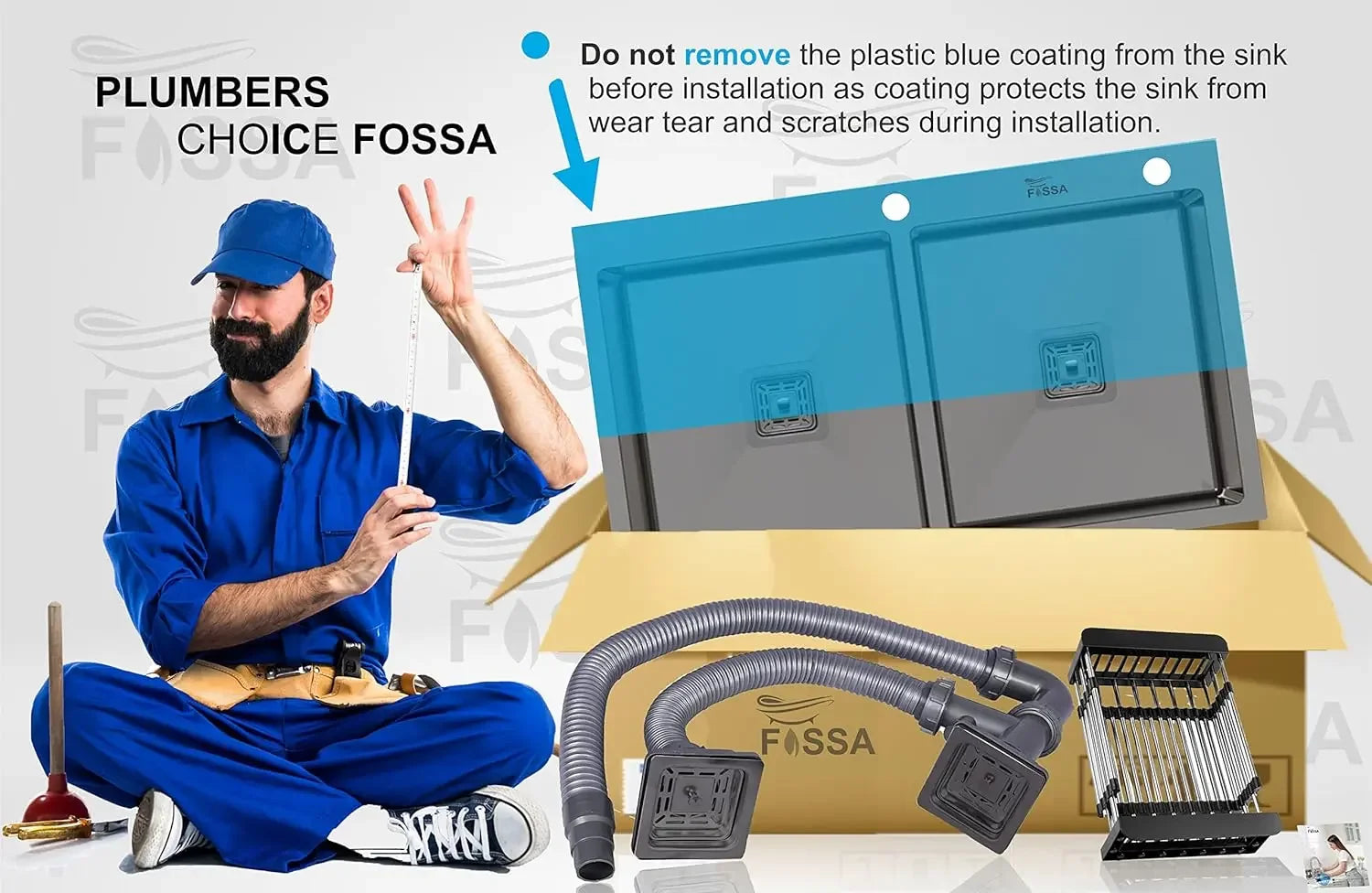 Fossa 37"x18"x10" Inch Double Bowl With Tap Hole SS-304 Grade Stainless Steel Handmade Kitchen Sink Matte Finish Black Fossa Home