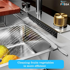 Fossa 37"x18"x10" Single Bowl 304 Grade WaterFall Kitchen Sink with Integrated Waterfall mode and Pull Down Faucet with Steel Tray, Fruit Basket and Complete Accessories Set. - Fossa Home 