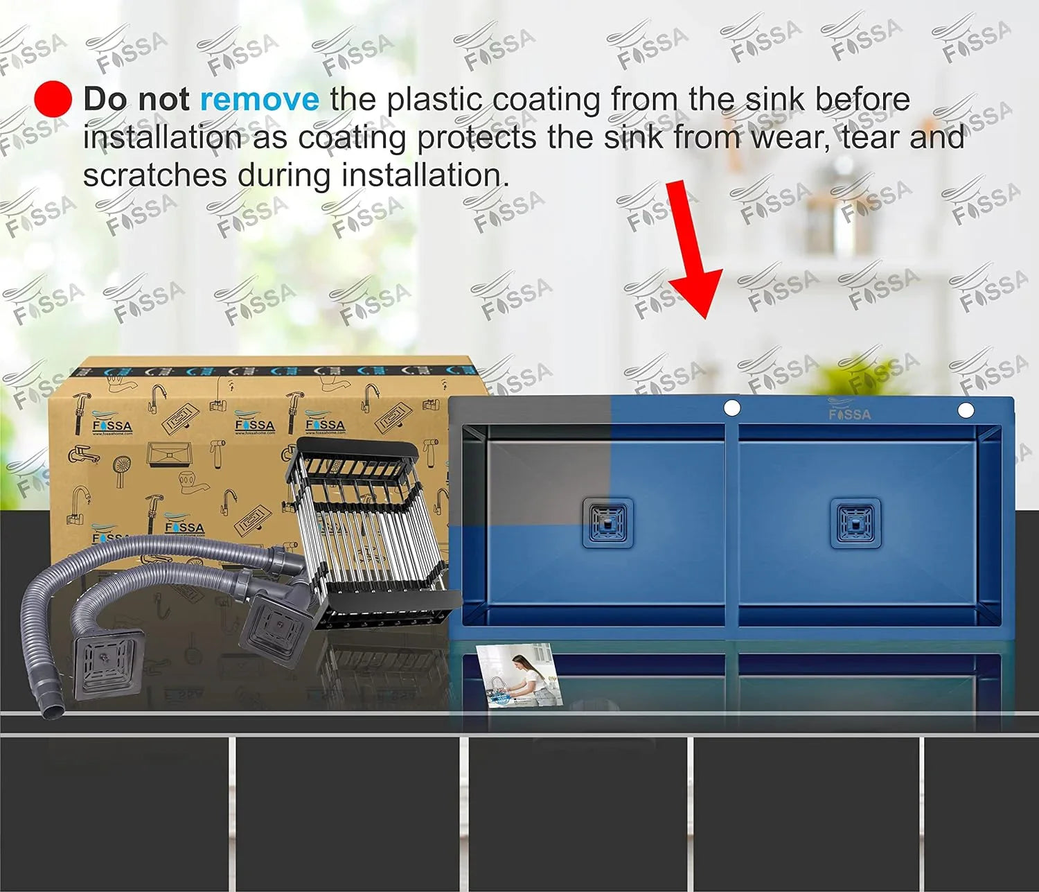 Fossa 45"x20"x10" Double Bowl With Tap Hole SS-304 Grade Stainless Steel Handmade Kitchen Sink Black Matte Finish Fossa Home