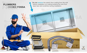 Fossa 45"x20"x10" Inch Double Bowl SS-304 Grade Stainless Steel Handmade Kitchen Sink Matt Finish Silver Fossa Home