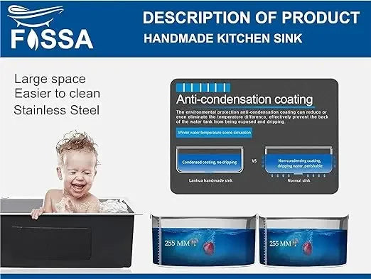 Fossa Silver Kitchen Sink - 45"x20"x10" Stainless Steel Double Bowl Sink With Single Tap Hole,Drain Basket, Soap Dispenser, Siphon Drain - Topmount Sink for Campervan or Home Kitchen Fossa Home