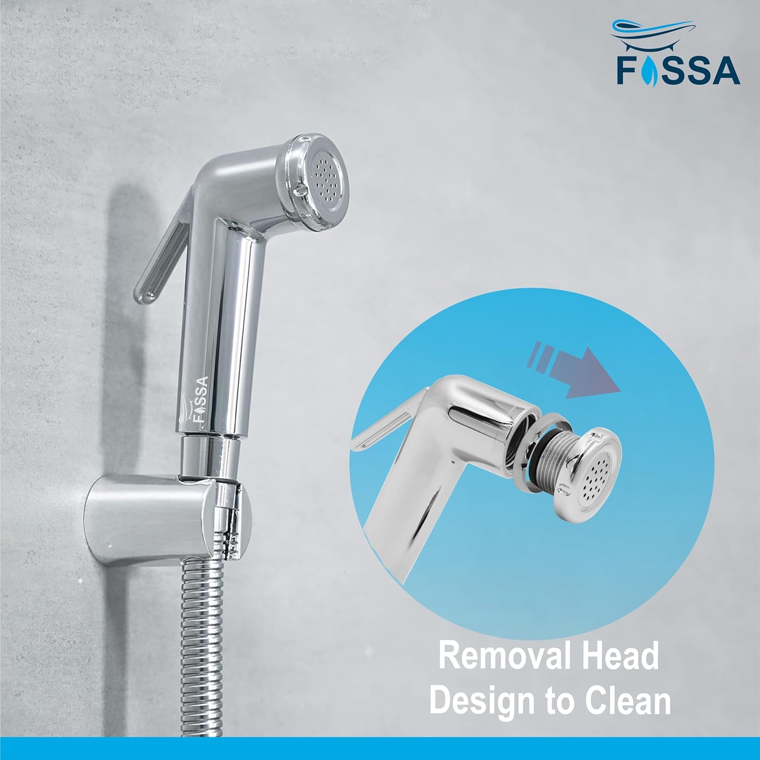 Fossa Health Faucet Bidet Sprayer for Toilet, Handheld Sprayer Cloth Diaper Sprayer Set - ABS (Chrome Finish) | (with Hose Pipe & Hook) | Jet Spray for Toilet - Fossa Home 