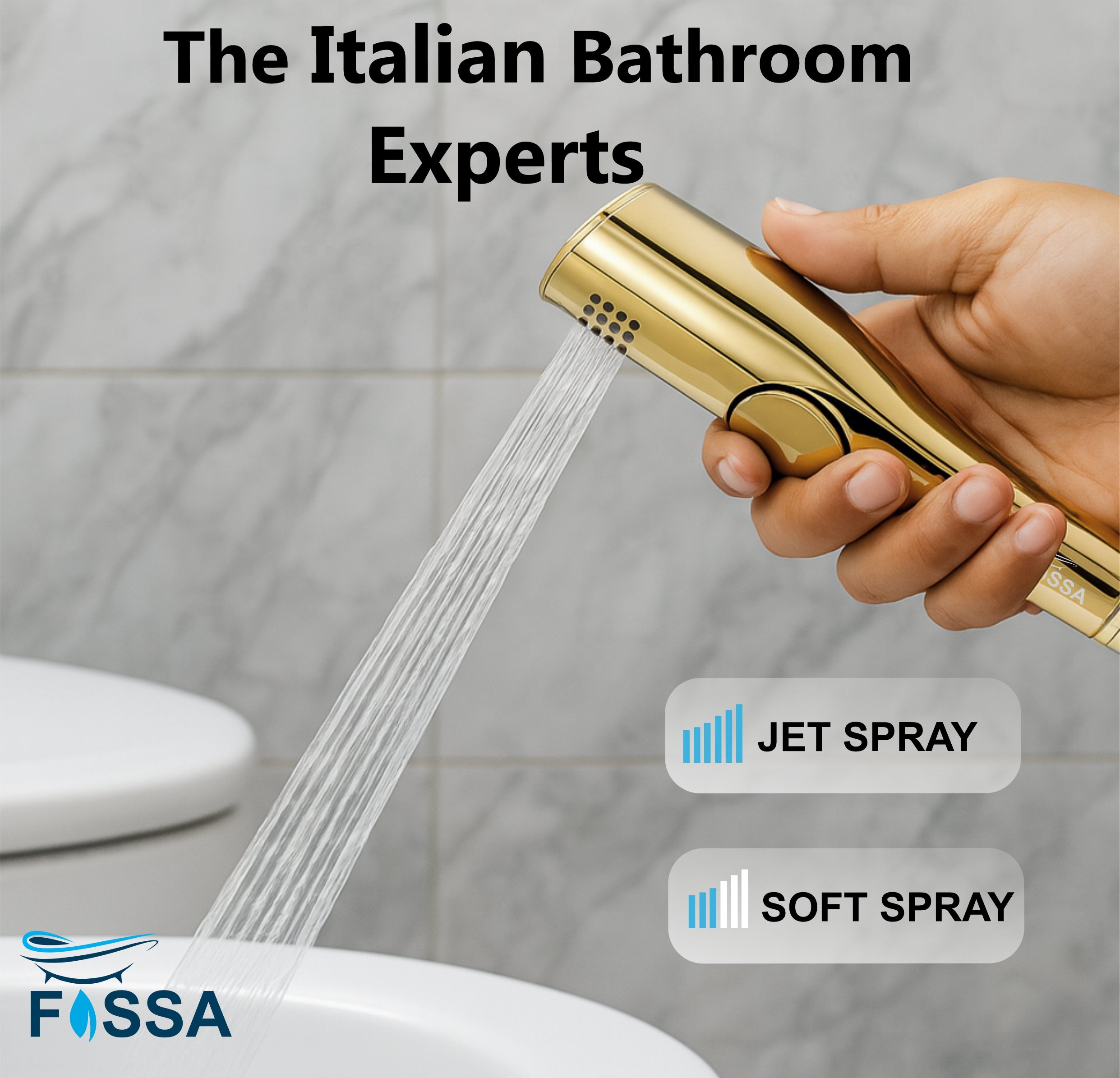 Fossa Italian Collection Heath Faucet Handheld Bidet Sprayer for Bathroom | Cloth Diaper Sprayer for Toilet | Health Faucet with 1 Mtr Hose Pipe, Hook | Chrome Finish (AQUAelite Gold) - Fossa Home 