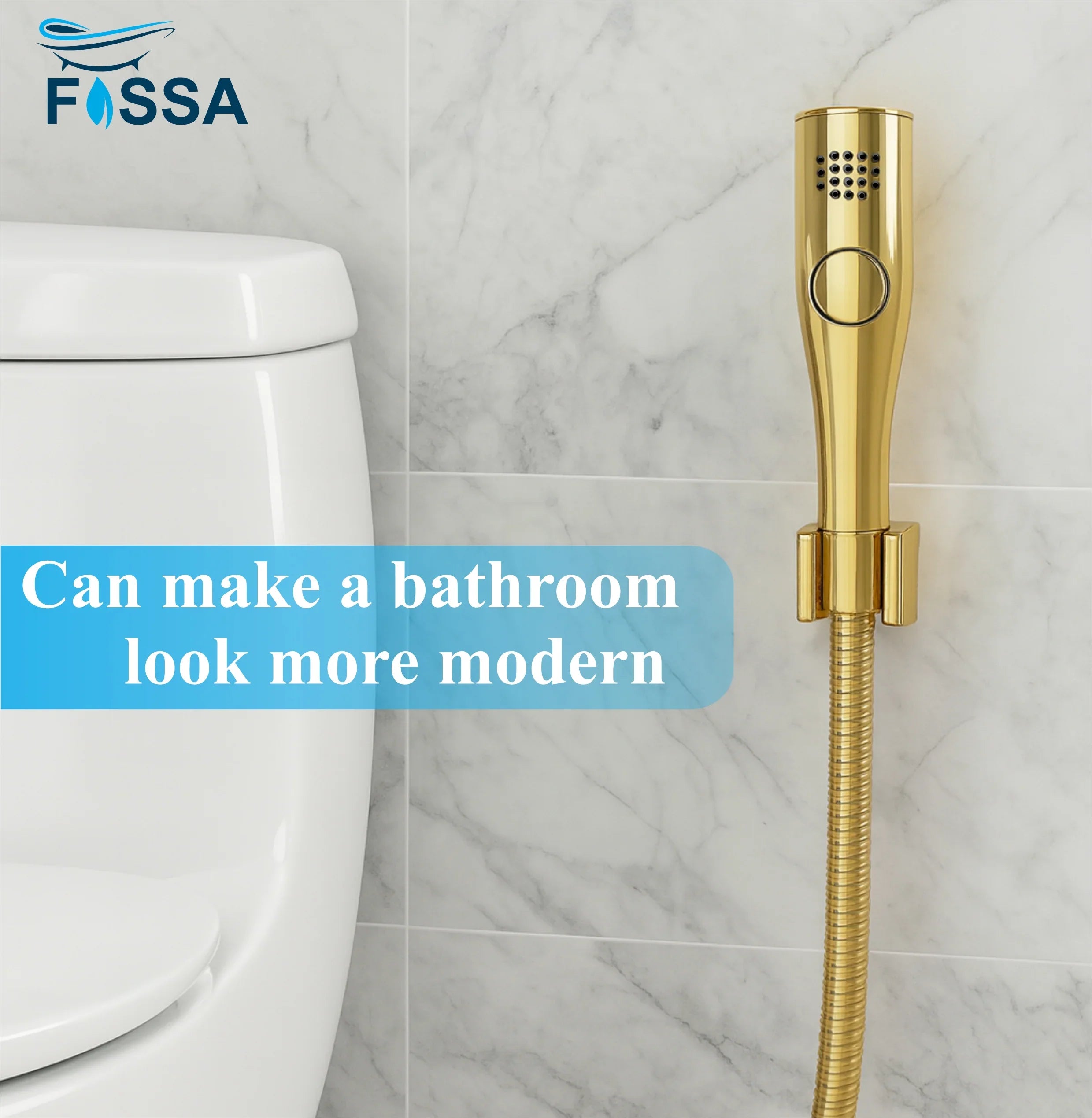 Fossa Italian Collection Heath Faucet Handheld Bidet Sprayer for Bathroom | Cloth Diaper Sprayer for Toilet | Health Faucet with 1 Mtr Hose Pipe, Hook | Chrome Finish (AQUAelite Gold) - Fossa Home 