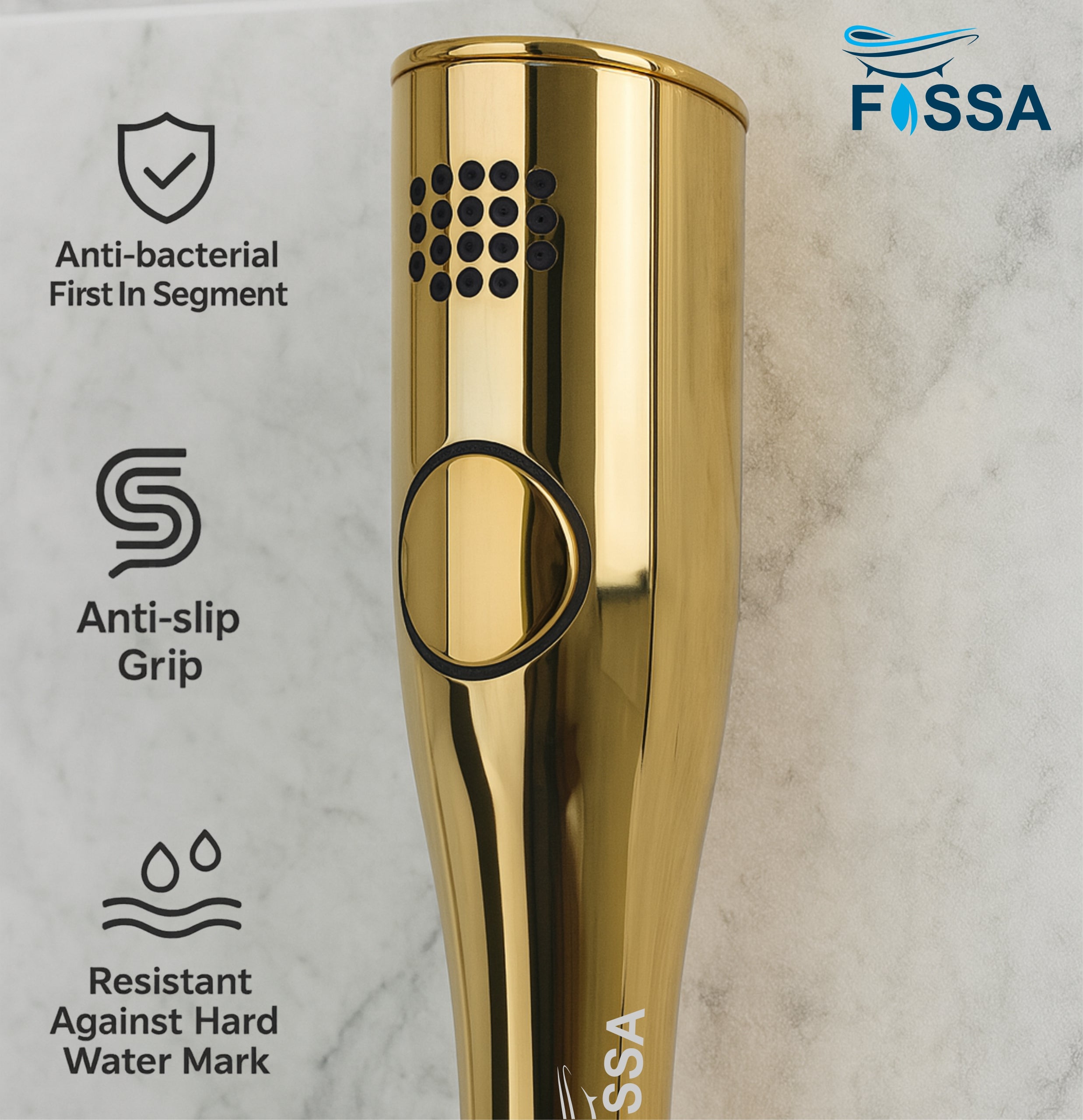 Fossa Italian Collection Heath Faucet Handheld Bidet Sprayer for Bathroom | Cloth Diaper Sprayer for Toilet | Health Faucet with 1 Mtr Hose Pipe, Hook | Chrome Finish (AQUAelite Gold) - Fossa Home 