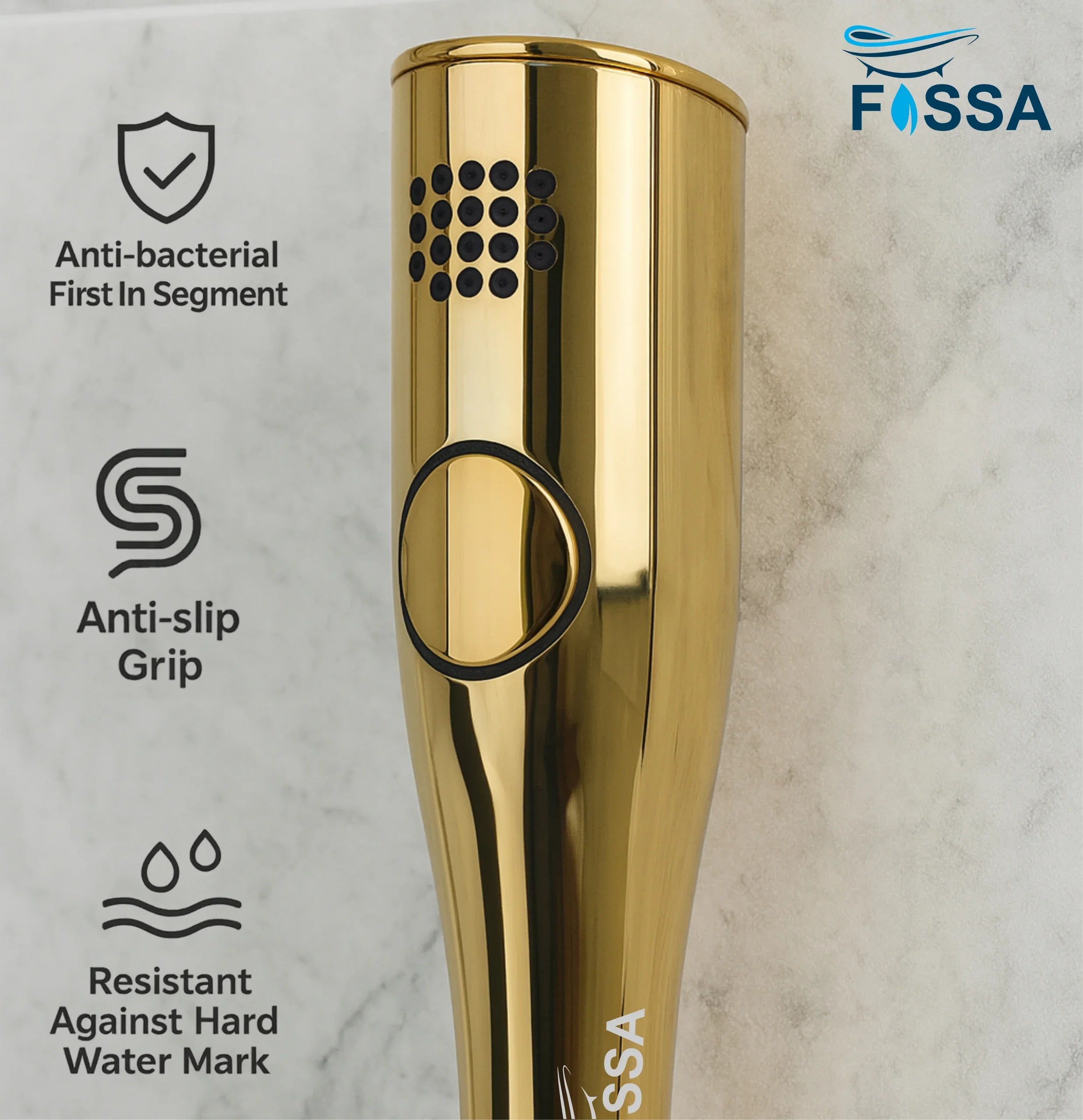 Fossa Italian Collection Heath Faucet Handheld Bidet Sprayer for Bathroom | Cloth Diaper Sprayer for Toilet | Health Faucet with 1 Mtr Hose Pipe, Hook | Chrome Finish (AQUAelite Gold) - Fossa Home 