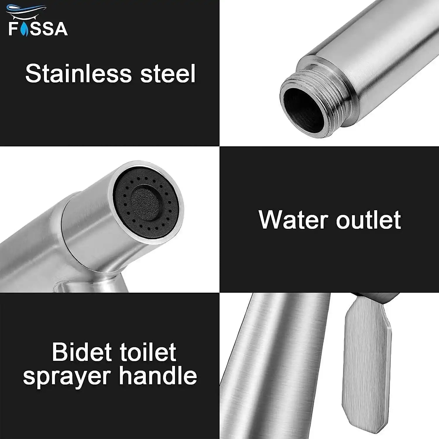 Fossa Hand Held Bidet Sprayer Premium Stainless Steel Sprayer Shattaf - Bidet spray head for Toilet, Hand Bidet Sprayer for Toilet Fossa Home