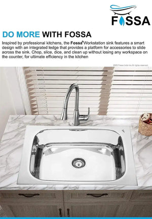 Fossa 21"X18"X08" Single Bowl Stainless Steel Kitchen Sink With SS Coupling Glossy Finish Fossa Home