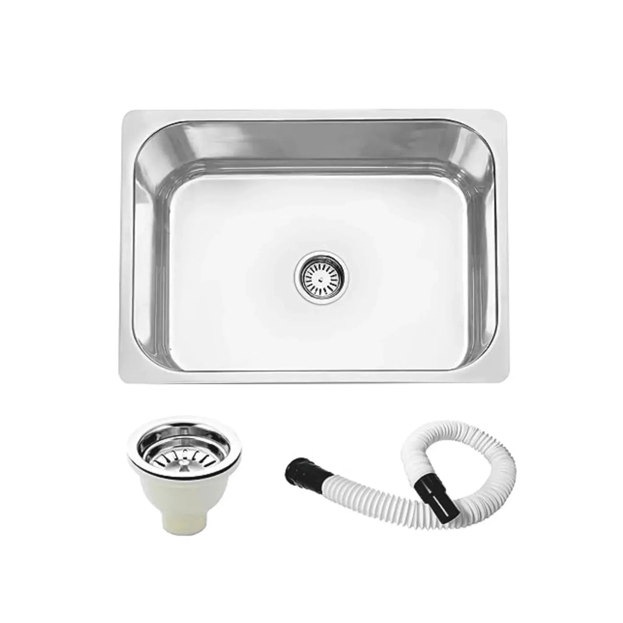 Fossa 22"x18"x08" inch Single Bowl 304 Grade Stainless Steel Kitchen Sink With PVC Coupling Glossy Finish - Fossa Home 
