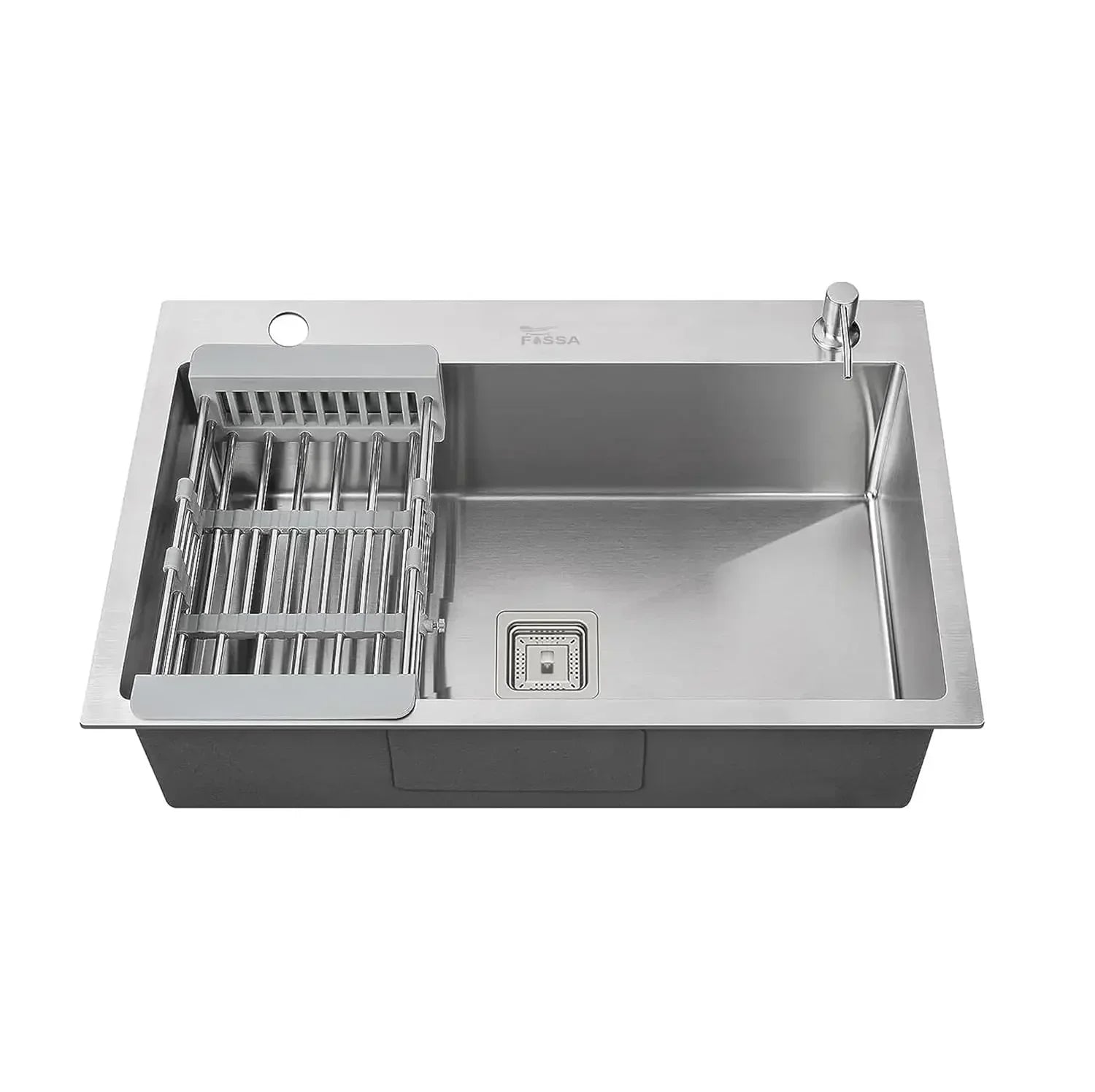 Fossa 24"x18"x0" Inch Single Bowl With Tap Hole 304 Grade Stainless Steel Handmade Kitchen Sink (Matte Finish) Silver Fossa Home