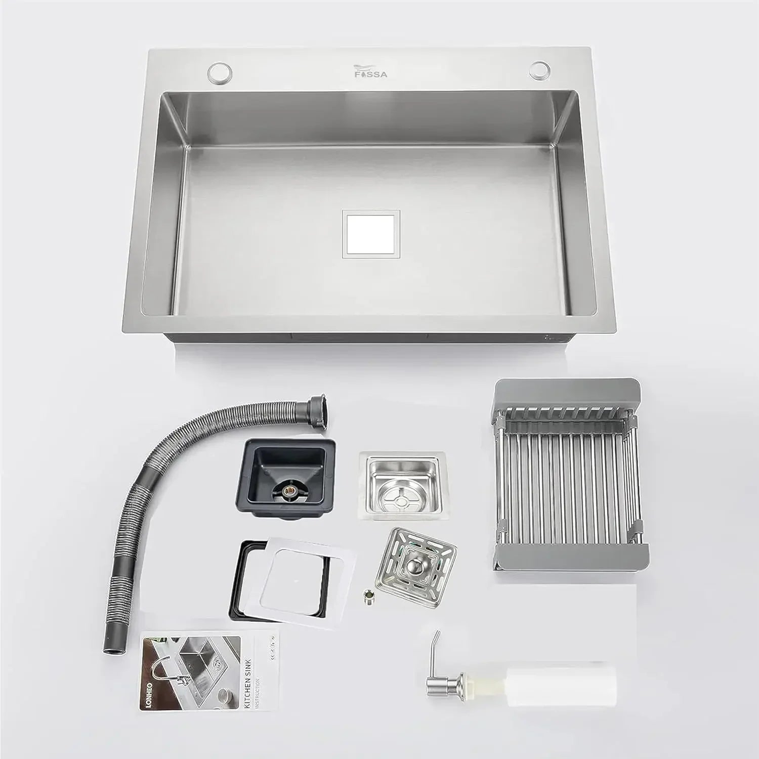 Fossa 24"x18"x0" Inch Single Bowl With Tap Hole 304 Grade Stainless Steel Handmade Kitchen Sink (Matte Finish) Silver Fossa Home