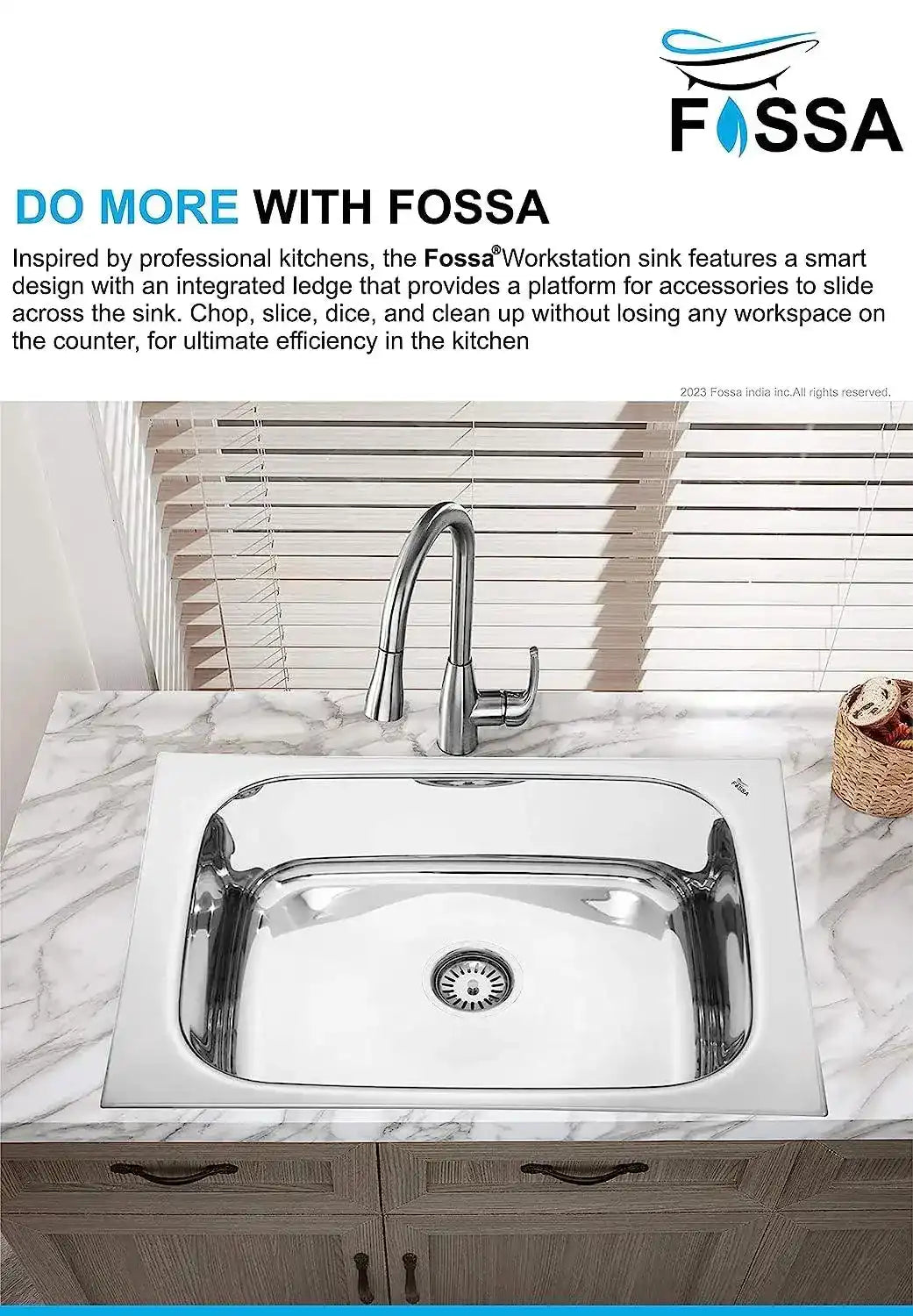 Fossa 24"X18"X09" Single Bowl Stainless Steel Kitchen Sink With SS Coupling Glossy Finish Fossa Home