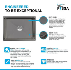 Fossa 24"x18"x10" Inch Single Bowl 304 Grade Stainless Steel Handmade Kitchen Sink Round Coupling Matte Finish FHS-04R Black Fossa Home