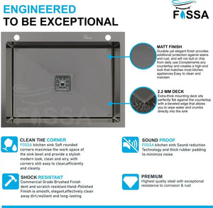 Fossa 24"x18"x10" Inch Single Bowl With Side Tap Hole Premium Handmade Kitchen Sink Black Fossa Home