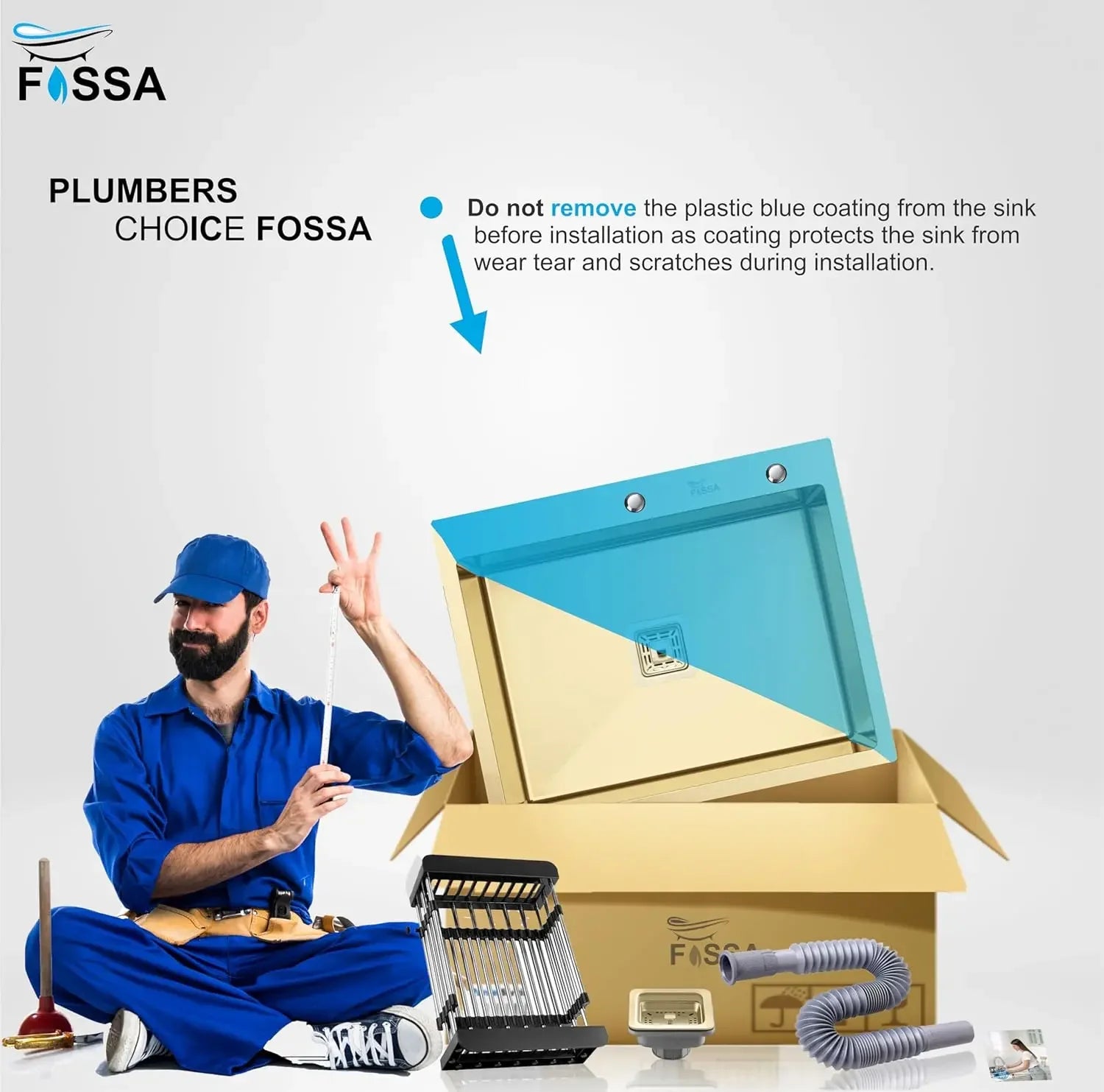 Fossa 24"x18"x10" Inch Single Bowl With Tap Hole 304 Grade Stainless Steel Handmade Kitchen Sink (Matte Finish) Gold Fossa Home