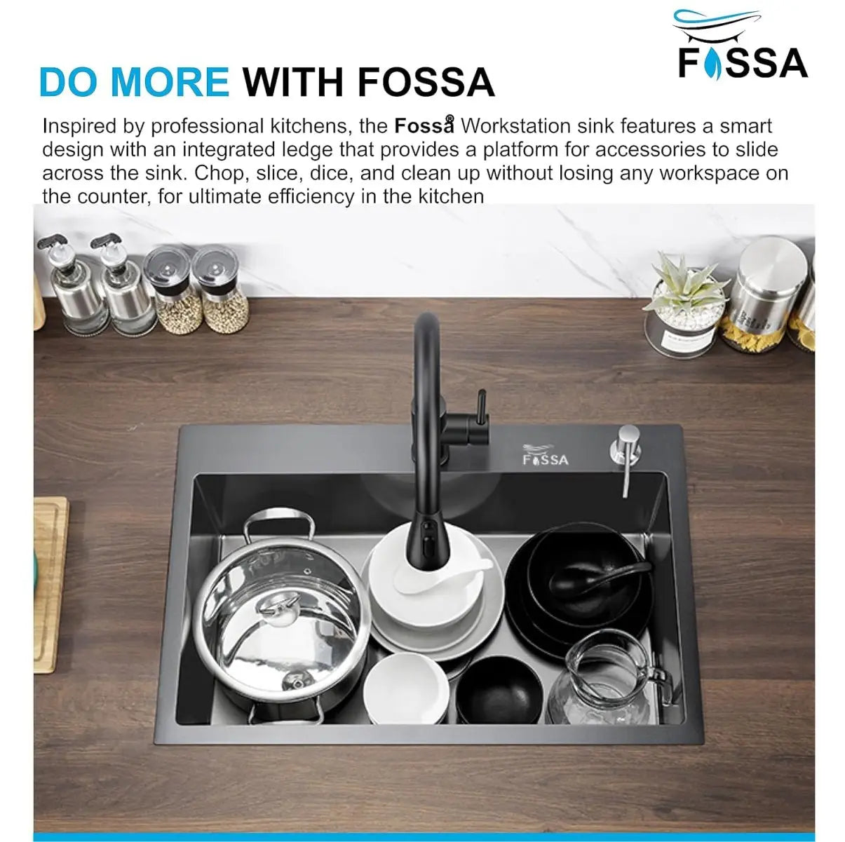 Fossa 24"x18"x10" Inch Single Bowl With Tap Hole Premium Handmade Kitchen Sink Black Fossa Home