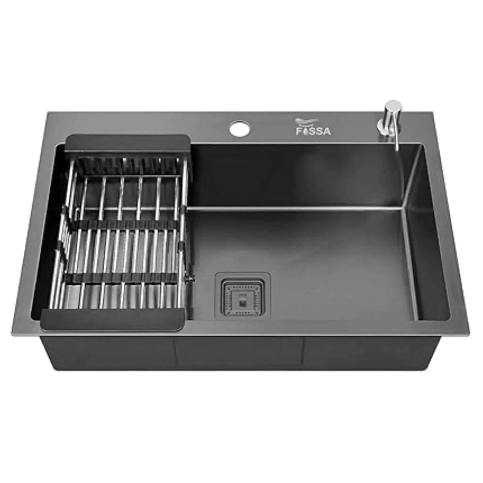 Fossa 24"x18"x10" Inch Single Bowl With Tap Hole Premium Stainless Steel Handmade Kitchen Sink (Matte Finish) Black Fossa Home