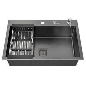 Fossa 24"x18"x10" Inch Single Bowl With Tap Hole Premium Stainless Steel Handmade Kitchen Sink (Matte Finish) Black Fossa Home