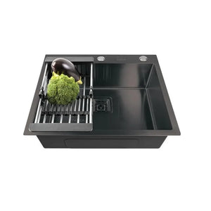 Fossa 24"x18"x10" Inch Single Bowl With Tap Hole SS-304 Grade Handmade Kitchen Sink Black Fossa Home