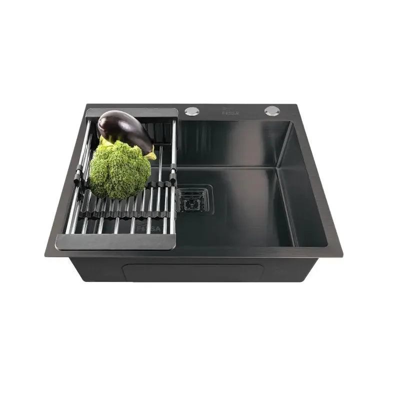 Fossa 24"x18"x10" Inch Single Bowl With Tap Hole SS-304 Grade Handmade Kitchen Sink Black Fossa Home