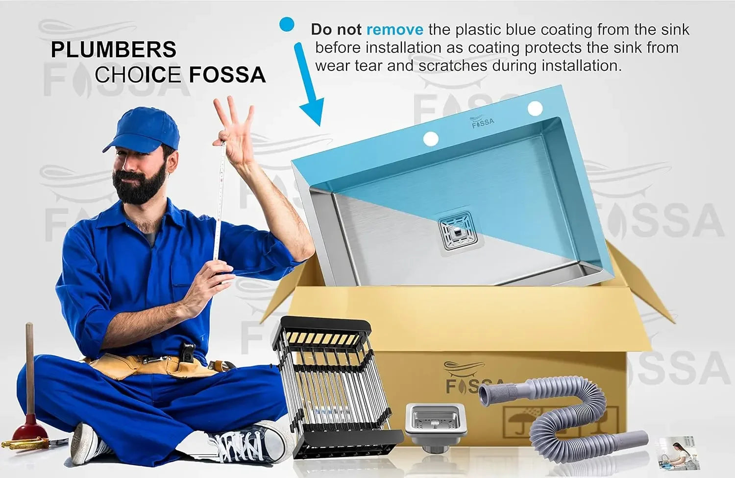 Fossa 24"x18"x10" Inch Single Bowl With Tap Hole SS-304 Grade Handmade Kitchen Sink Silver Fossa Home