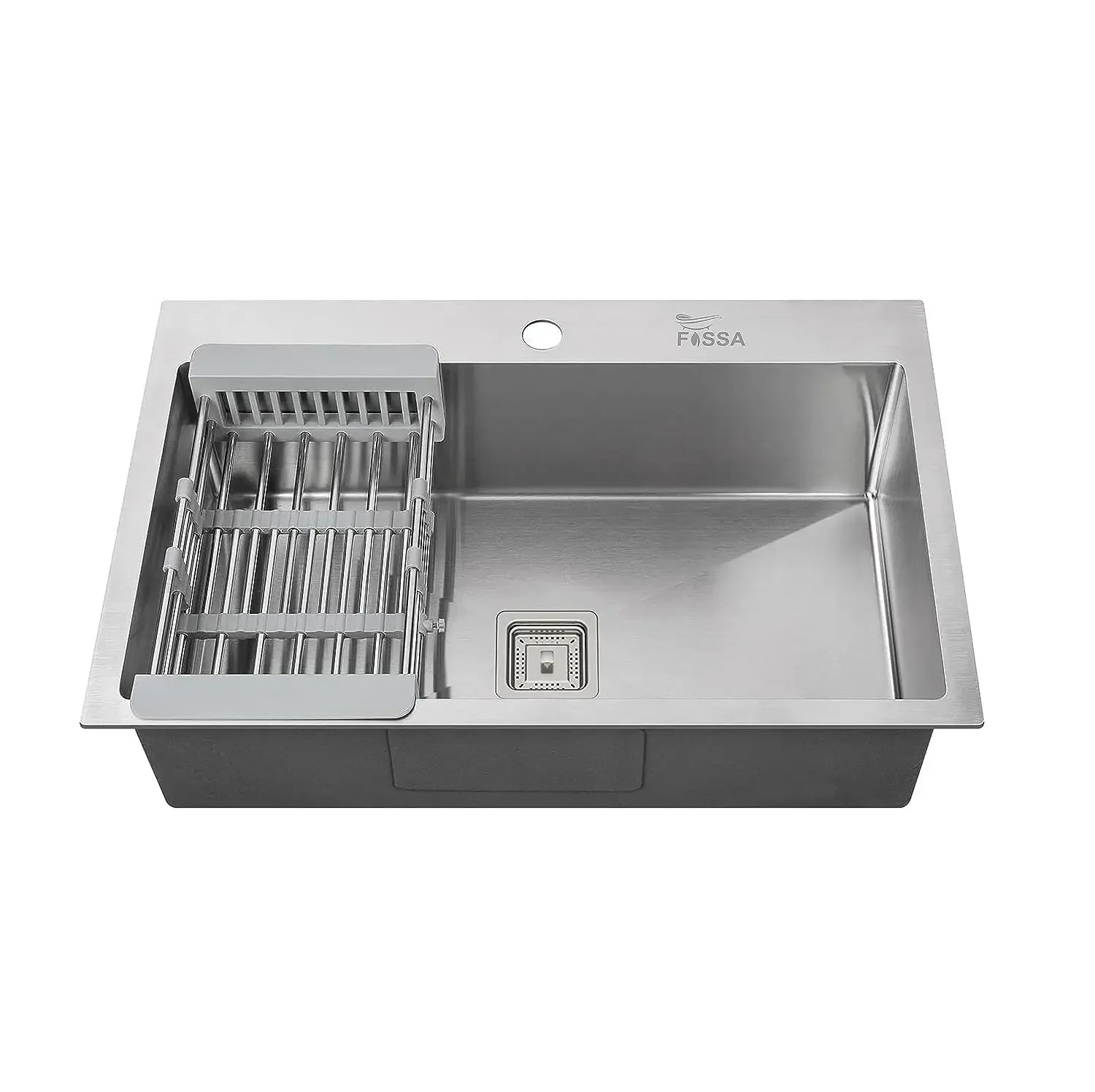 Fossa 24"x18"x10" Single Bowl with Tap Hole Premium Stainless Steel Handmade Kitchen Sink Matte Finish Silver Fossa Home