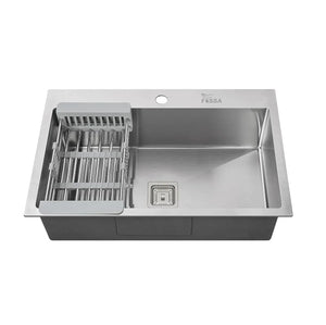 Fossa 24"x18"x10" Single Bowl with Tap Hole Premium Stainless Steel Handmade Kitchen Sink Matte Finish Silver Fossa Home