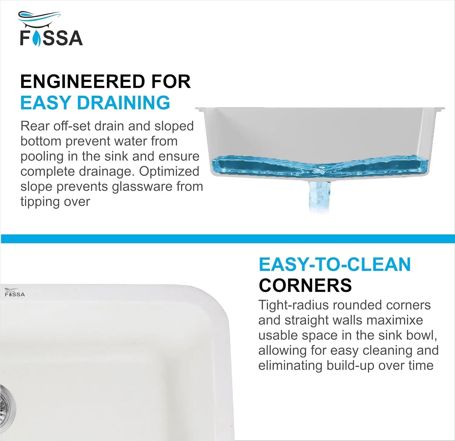 Fossa 31"x19"x09" Inch Granite Quartz Kitchen Sink Single Bowl with Basket, Coupling, Waste Pipe Quartz German Engineered Technology Kitchen Sink Easy-to-Clean Sink (White) Fossa Home