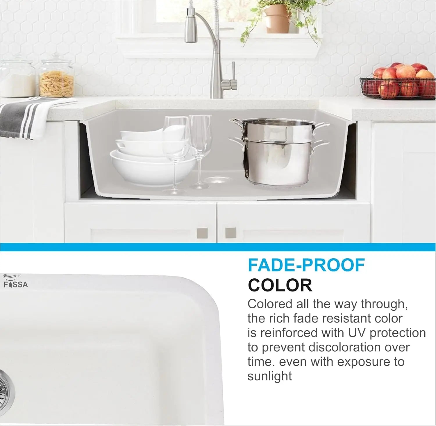 Fossa 31"x19"x09" Inch Granite Quartz Kitchen Sink Single Bowl with Basket, Coupling, Waste Pipe Quartz German Engineered Technology Kitchen Sink Easy-to-Clean Sink (White) Fossa Home