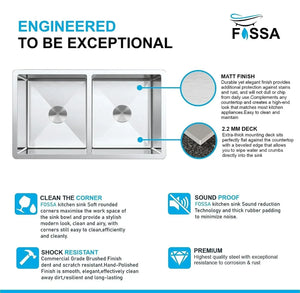 Fossa 32"x18"x10" Double Bowl Premium Stainless Steel Handmade Kitchen Sink Round Coupling Matte Finish FS-022R Fossa Home
