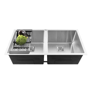 Fossa 32"x18"x10" Inch Double Bowl Premium Stainless Steel Handmade Kitchen Sink Silver Fossa Home