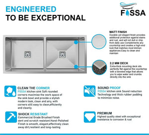 Fossa 32"x18"x10" Inch Double Bowl Premium Stainless Steel Handmade Kitchen Sink Silver Fossa Home