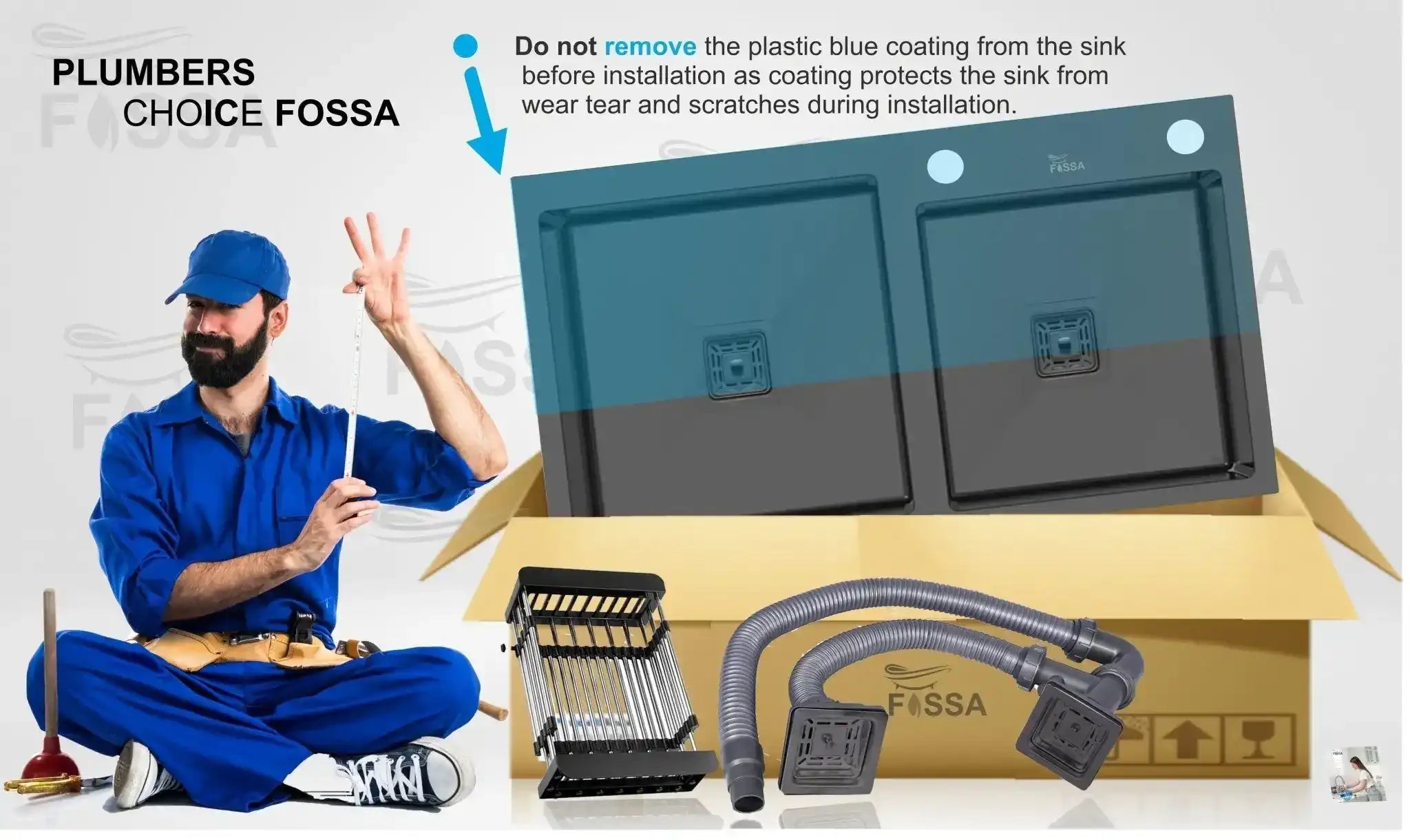 Fossa 32"x18"x10" Inch Double Bowl with Single Tap Hole Premium Handmade Kitchen Sink Black Fossa Home