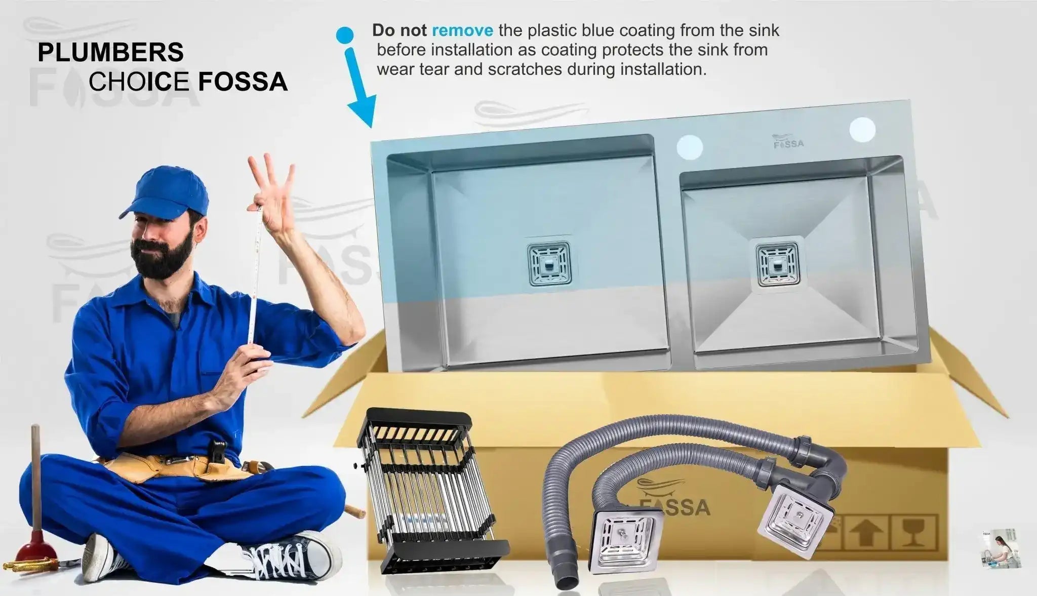 Fossa 32"x18"x10" Inch Double Bowl with Single Tap Hole Premium Handmade Kitchen Sink Silver Fossa Home