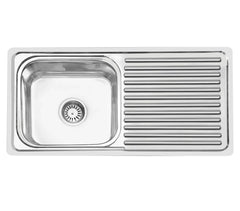Fossa 37"x18"x08" inch Single Bowl With Drain Board 304 Grade Stainless Steel Kitchen Sink With SS Square Coupling Glossy Finish Fossa Home