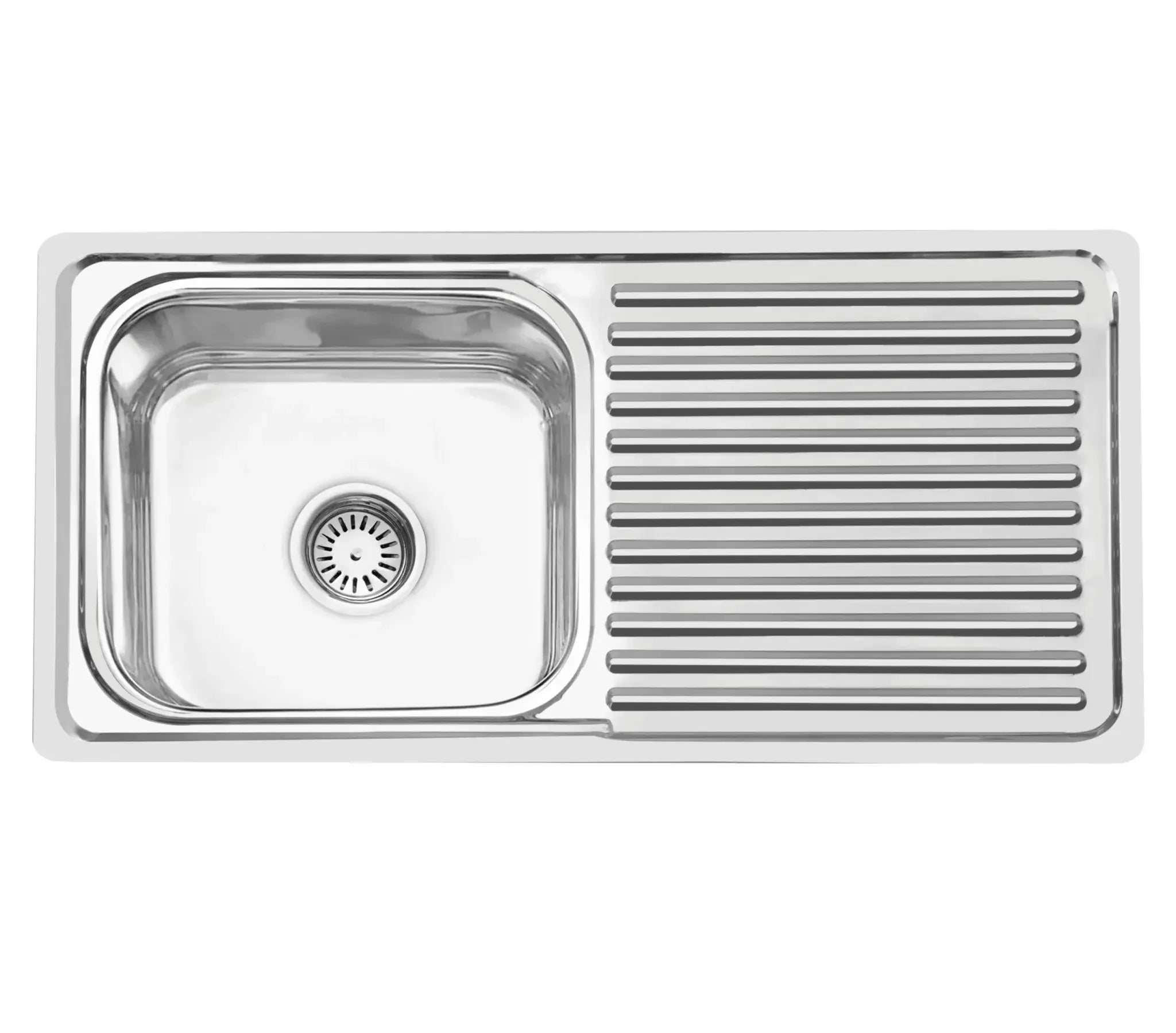 Fossa 37"x18"x08" inch Single Bowl With Drain Board Premium Stainless Steel Kitchen Sink With SS Square Coupling Glossy Finish Fossa Home